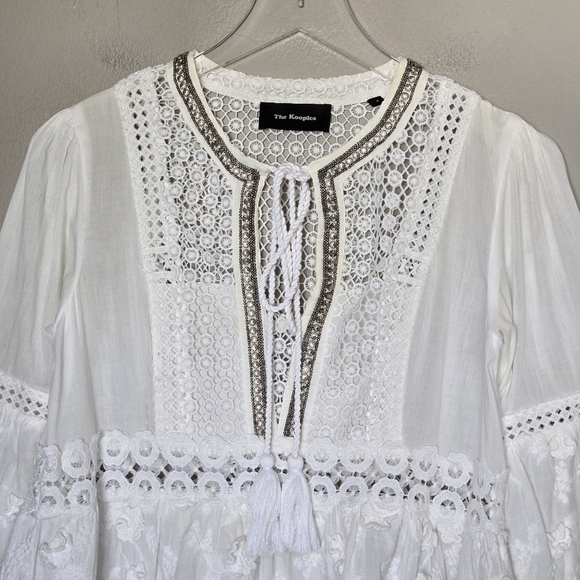 The Kooples Boho White Cotton Embroidered Blouse with Bell Sleeves Size S - Picture 8 of 16